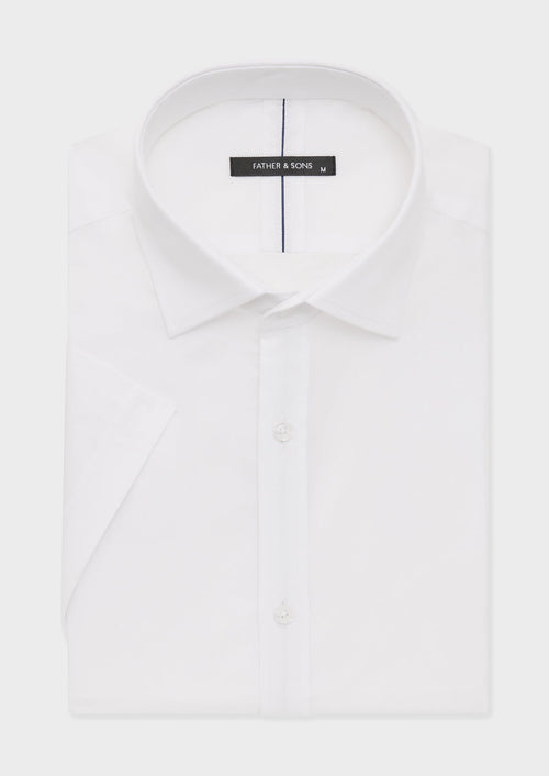 Chemise manches courtes Slim en coton façonné uni blanc - Father & Sons - 1