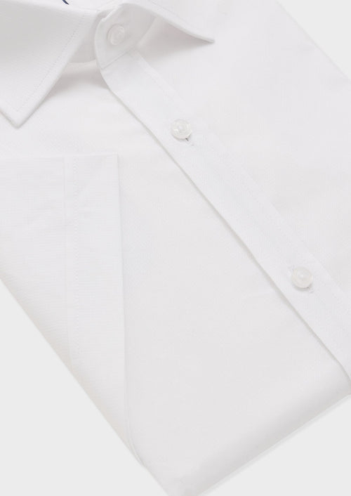 Chemise manches courtes Slim en coton façonné uni blanc - Father & Sons - 3