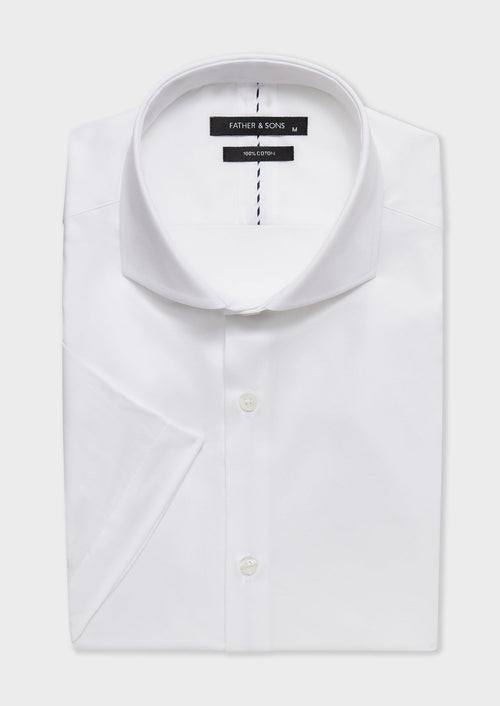 Chemise manches courtes Slim en satin de coton uni blanc - Father & Sons - 1