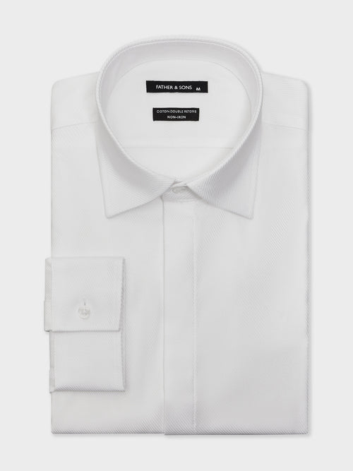 Chemise non-iron Slim en coton façonné blanc - Father & Sons - 1