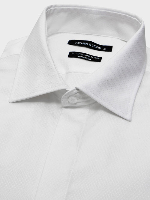 Chemise non-iron Slim en coton façonné blanc à motif - Father & Sons   - 2