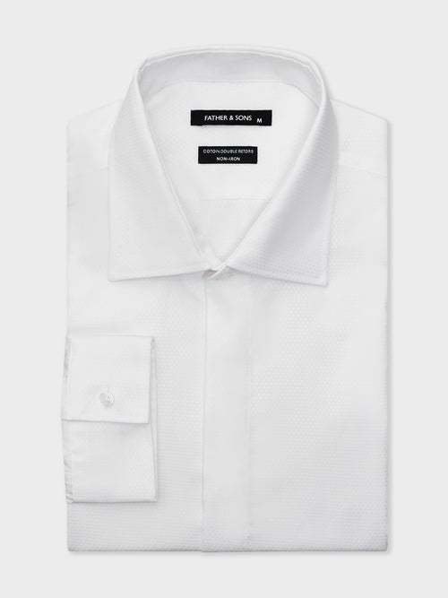Chemise non-iron Slim en coton façonné blanc à motif - Father & Sons   - 1