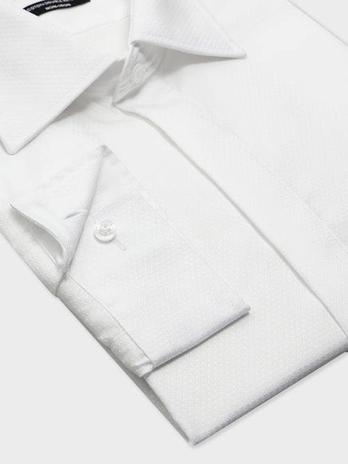 Chemise non-iron Slim en coton façonné blanc à motif - Father & Sons   - 3