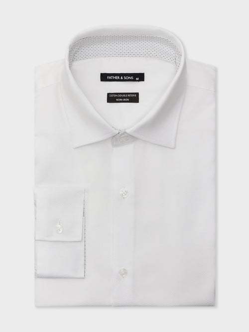 Chemise non-iron Slim en coton façonné blanc à motif - Father & Sons - 1