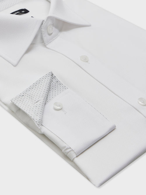Chemise non-iron Slim en coton façonné blanc à motif - Father & Sons - 3