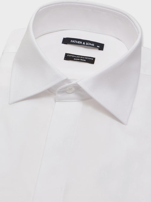Chemise non-iron Slim en coton façonné blanc à motif - Father & Sons - 2