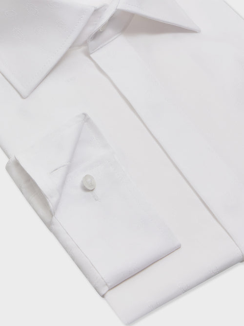 Chemise non-iron Slim en coton façonné blanc à motif - Father & Sons - 3