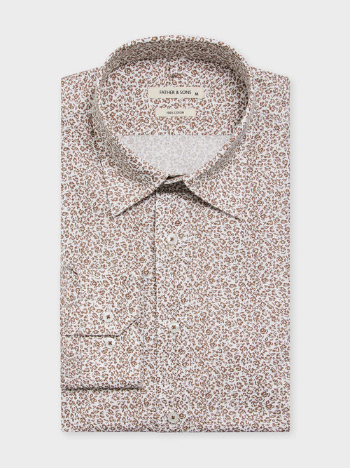 Chemise Regular en popeline de coton à motif fleuri marron - Father & Sons - 1