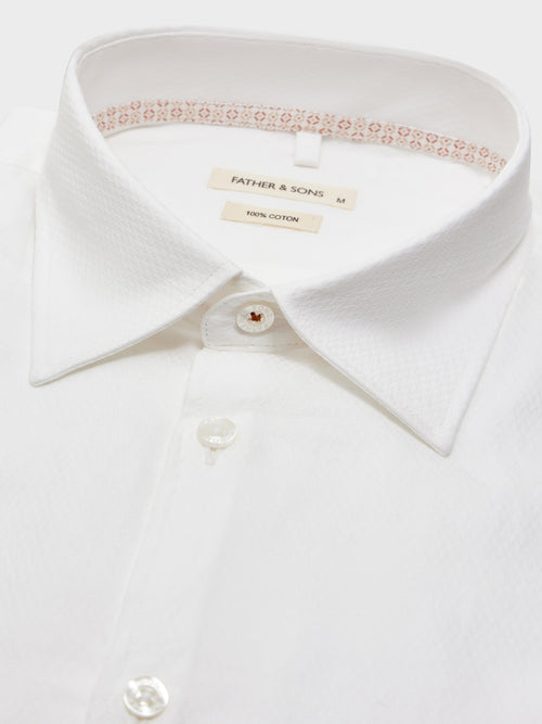 Chemise Slim en coton façonné blanc à motif - Father & Sons   - 2