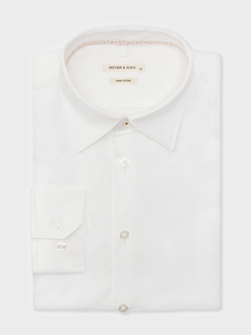 Chemise Slim en coton façonné blanc à motif - Father & Sons   - 1