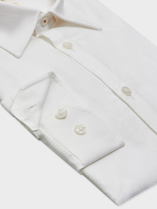 Chemise Slim en coton façonné blanc à motif - Father & Sons   - 3