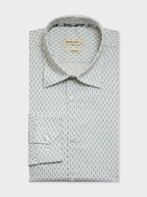 Chemise Slim en popeline de coton à motif bleu et vert - Father & Sons - 1