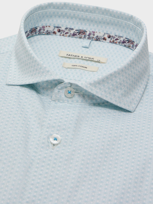 Chemise Regular en popeline de coton à motif bleu ciel - Father & Sons - 2