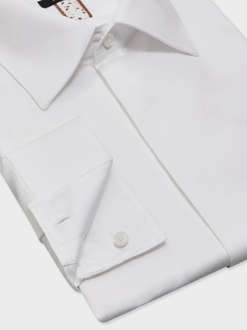 Chemise Slim en satin de coton blanc - Father & Sons   - 3