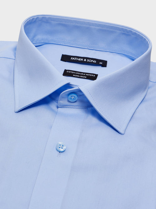 Chemise non-iron Regular en popeline de coton bleu ciel - Father & Sons - 2