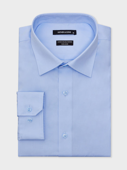 Chemise non-iron Regular en popeline de coton bleu ciel - Father & Sons - 1