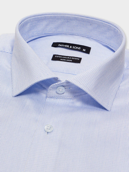 Chemise non-iron Slim en coton Jacquard blanc à rayures bleu ciel - Father & Sons - 2