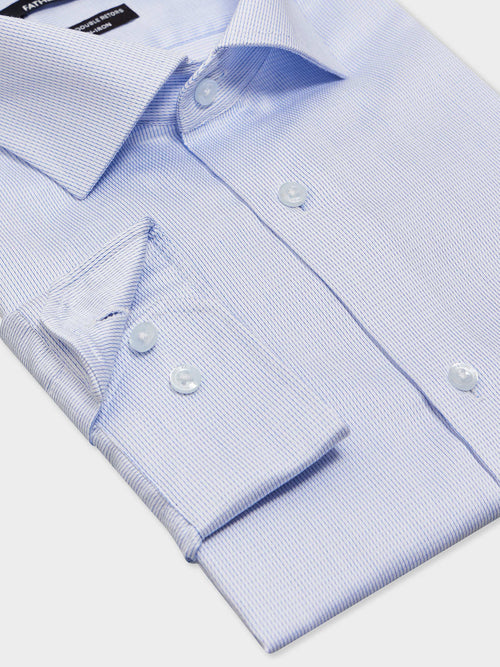 Chemise non-iron Slim en coton Jacquard blanc à rayures bleu ciel - Father & Sons - 3