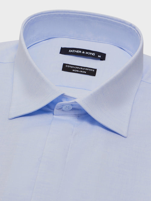 Chemise non-iron Slim en popeline de coton bleu ciel à motif - Father & Sons - 2