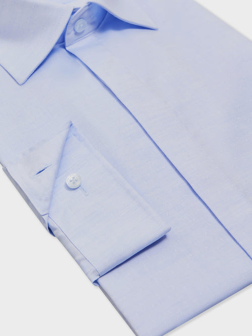Chemise non-iron Slim en popeline de coton bleu ciel à motif - Father & Sons - 3