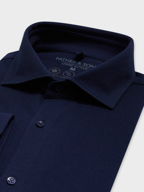 Chemise Slim en popeline de coton mélangé bleu marine - Father & Sons - 3