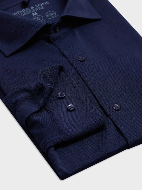 Chemise Slim en popeline de coton mélangé bleu marine - Father & Sons - 4