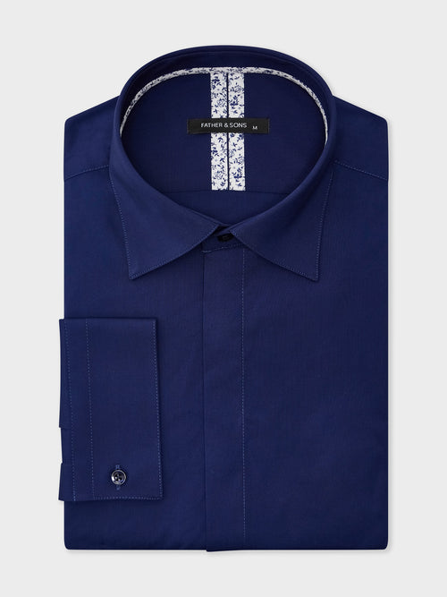 Chemise Slim en satin de coton stretch bleu marine - Father & Sons - 1