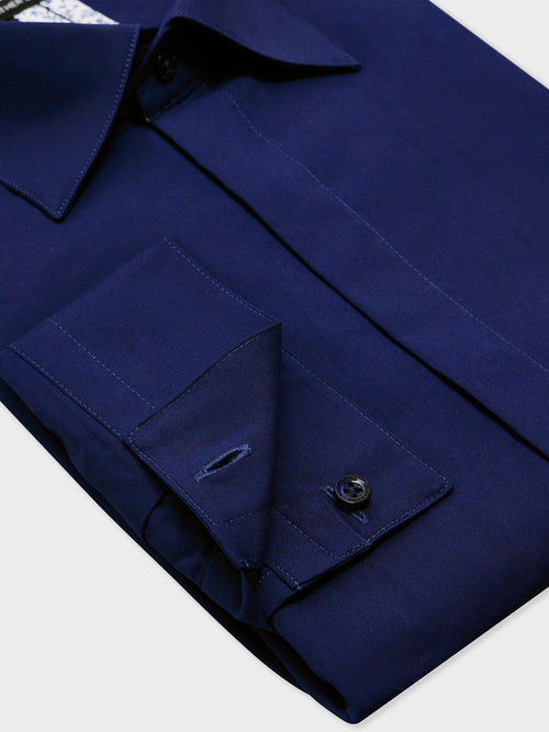Chemise Slim en satin de coton stretch bleu marine - Father & Sons - 3