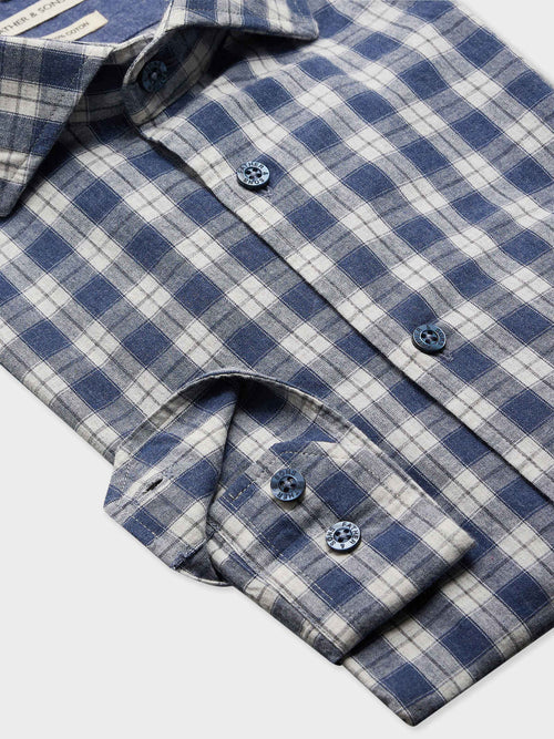 Chemise Regular en popeline de coton blanc à carreaux bleu turquin - Father & Sons - 3
