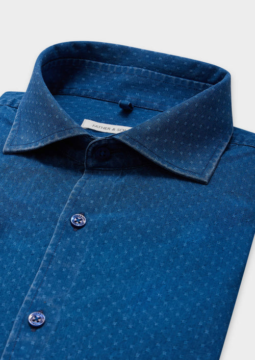 Chemise sport Regular en coton façonné bleu indigo à motif fantaisie - Father & Sons - 2