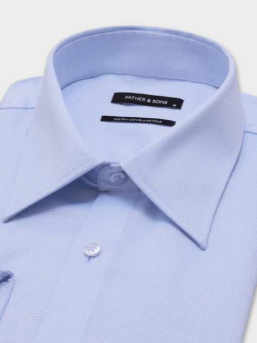 Chemise Regular en coton mélangé façonné bleu azur - Father & Sons - 2