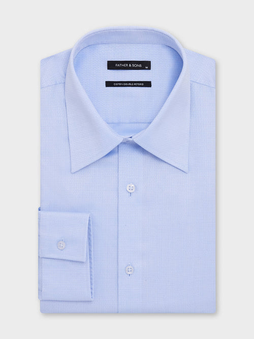 Chemise Regular en coton mélangé façonné bleu azur - Father & Sons - 1