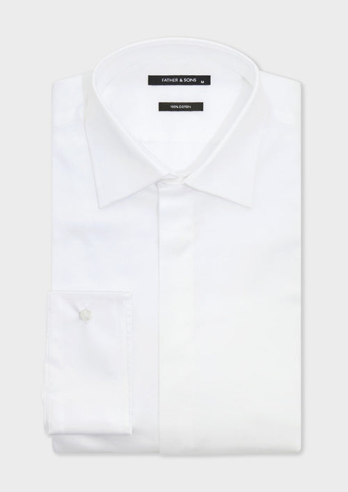 Chemise habillée Regular en satin de coton uni blanc - Father & Sons - 1