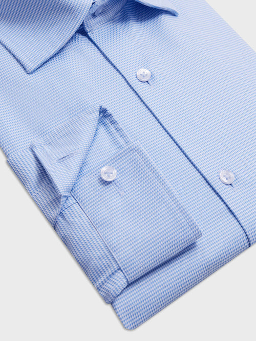 Chemise non-iron Slim en coton façonné bleu azur à motif pied-de-poule - Father & Sons - 3