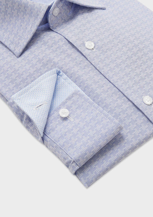 Chemise habillée non-iron Slim en coton Jacquard blanc à motif fantaisie bleu ciel - Father & Sons - 3