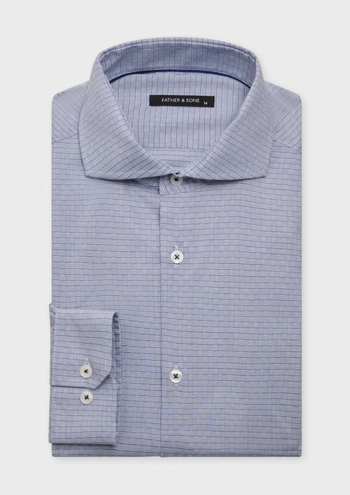 Chemise habillée Slim en coton mélangé Jacquard blanc à motif fantaisie bleu marine - Father & Sons - 1