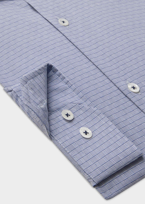 Chemise habillée Slim en coton mélangé Jacquard blanc à motif fantaisie bleu marine - Father & Sons - 3
