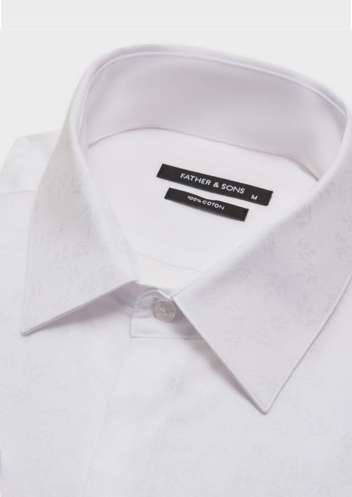 Chemise habillée Slim en popeline de coton blanc à motif fleuri - Father & Sons - 2