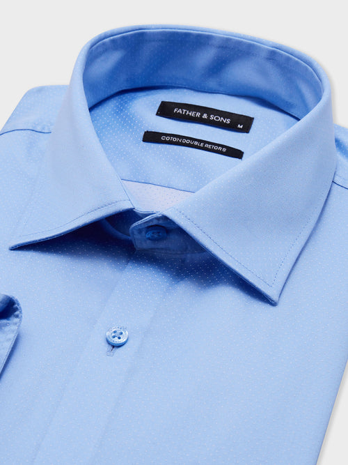 Chemise Slim en popeline de coton bleu azur à pois blancs - Father & Sons - 2