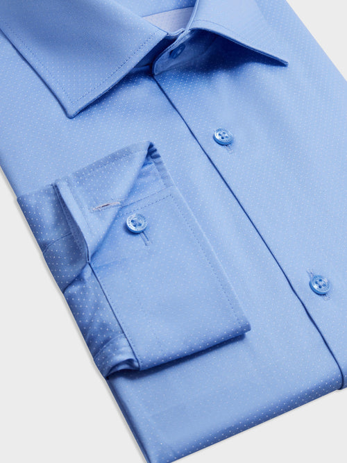 Chemise Slim en popeline de coton bleu azur à pois blancs - Father & Sons - 3