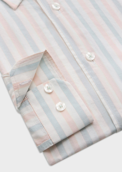 Chemise sport Slim en popeline de coton blanc à rayures rose et bleu - Father & Sons - 3