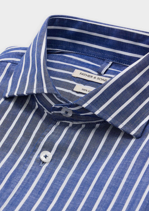 Chemise sport Slim en popeline de coton bleu jeans à rayures blanches - Father & Sons - 2