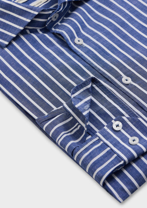 Chemise sport Slim en popeline de coton bleu jeans à rayures blanches - Father & Sons - 3