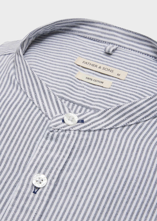 Chemise sport Slim en pinpoint de coton blanc à rayures bleu jeans à col officier - Father & Sons - 2