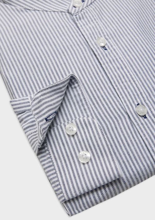 Chemise sport Slim en pinpoint de coton blanc à rayures bleu jeans à col officier - Father & Sons - 3