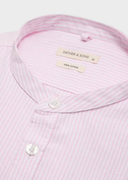Chemise sport Slim en pinpoint de coton blanc à rayures roses à col officier - Father & Sons - 2