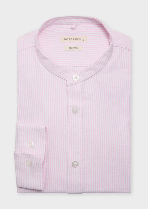 Chemise sport Slim en pinpoint de coton blanc à rayures roses à col officier - Father & Sons - 1