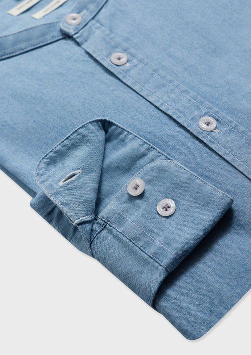 Chemise Slim en coton oxford bleu azur à col officier - Father & Sons - 3