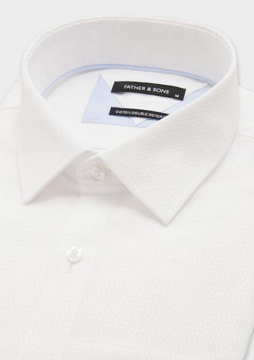 Chemise habillée Slim en coton façonné uni blanc - Father & Sons - 2