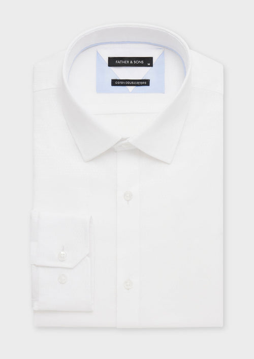 Chemise habillée Slim en coton façonné uni blanc - Father & Sons - 1